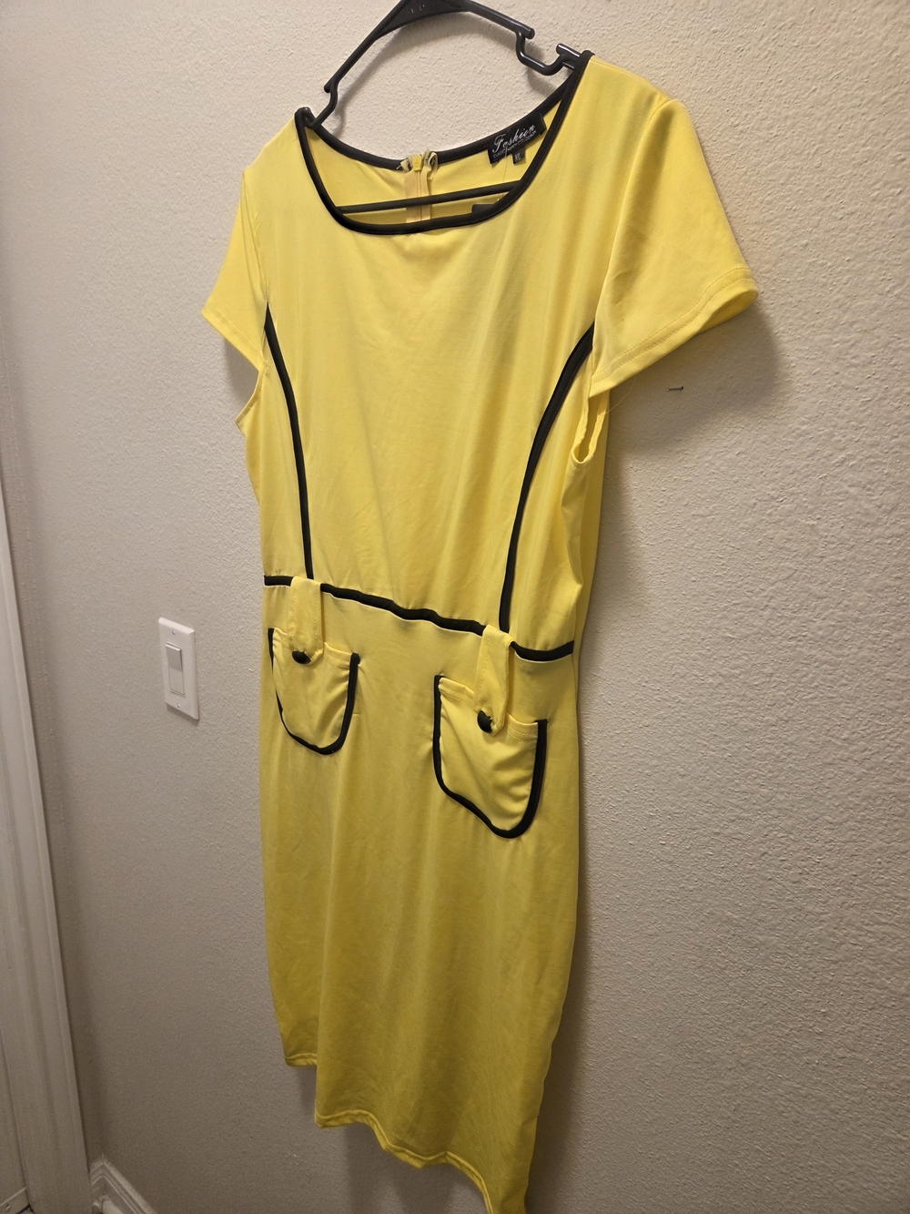 Yellow Shift Dress with Black Trim